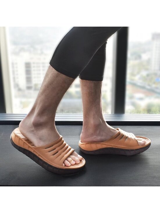 Men\'s Khaki Brown Recovery Orthotic Arch Support Open Toe Slides Slipper Shoes main image 4